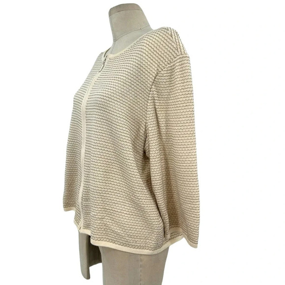 St. John Cream Ivory Stripe Knit Zip Front Sweater Jacket Size XL **Flawed‎ - Picture 5 of 10